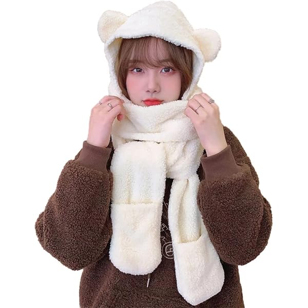 Umeepar Winter Bear Ear Sherpa Hood Hat Scarf Gloves 3 in 1  display picture 2