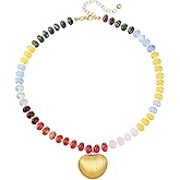LCTrusttmor Gahna Colorful Boho Beaded Necklace for Women, Multilayer Gemstone Choker Jewelry, 18K Gold Plated Natural Stone Beach Surfer Necklace
