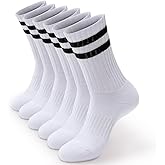 MARRON SMITH 6-Pack Cotton Stripe Athletic Crew Socks. Extra Thick Cushioned Daily Comfortable Socks for Men & Women.