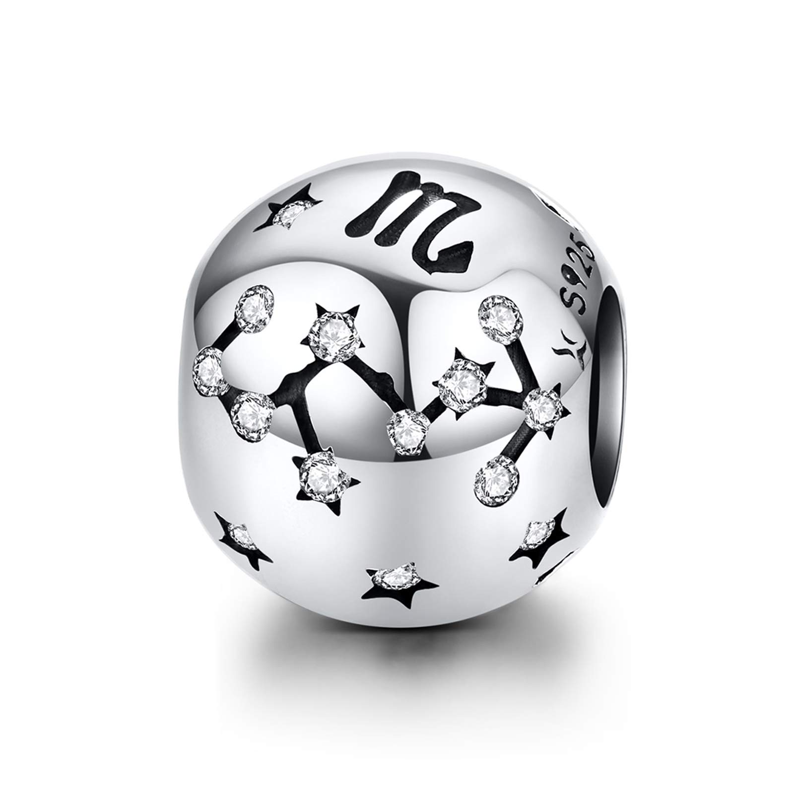 LaMenars Zodiac Star Sign 925 Sterling Silver Bead Charm Fits European Charm Bracelets & Necklaces