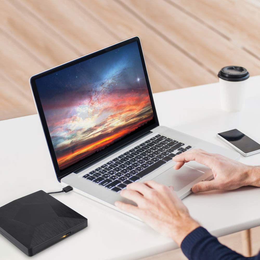 External CD DVD Drive, USB 3.0 Type-C Dual Port DVD CD R/RM Burner Writer Copier Player Floppy Optical DVD Drive Plug and Play High Speed Data Transfer for Laptop/Macbook/Desktop/MacOS/Win10/8/7