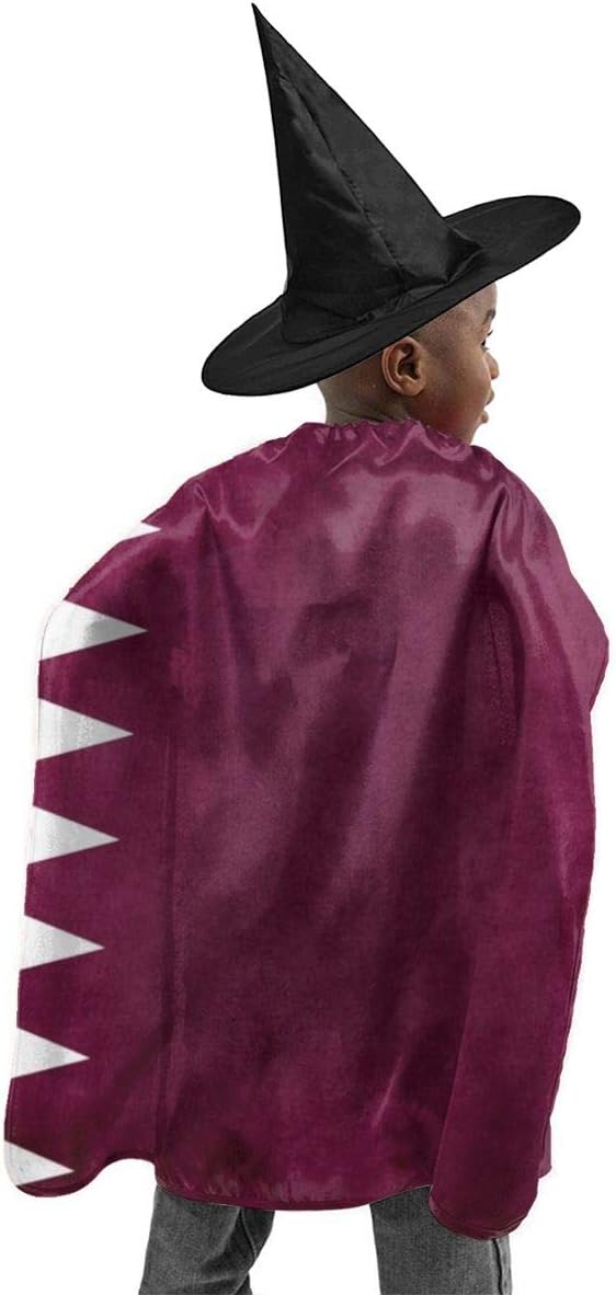 YUIOP Deluxe Halloween Children Costume Flag of Qatar Wizard Witch Cloak Cape Robe and Hat Set