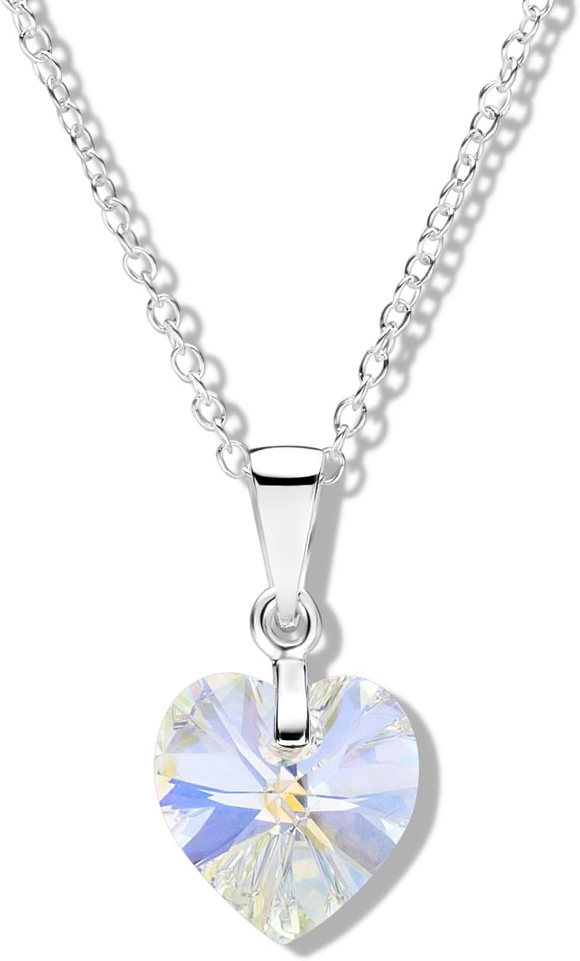Sterling Silver Pendant with Aurora Borealis Swarovski Heart on Chain