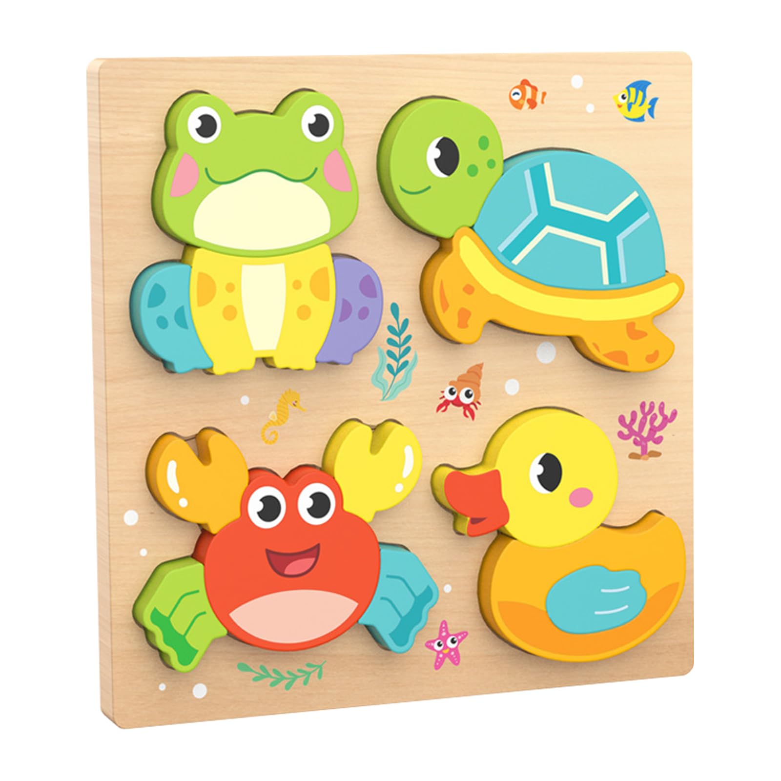 4-in-1 Wooden Animal Puzzles for Toddlers 1-3 Years Old Montessori Learning Toys for Babies, Educational Jigsaw Puzzles for 1 2 3 Year Old Boys Girls Safe Wooden Toys for Kids Birthday (Marine Animal)