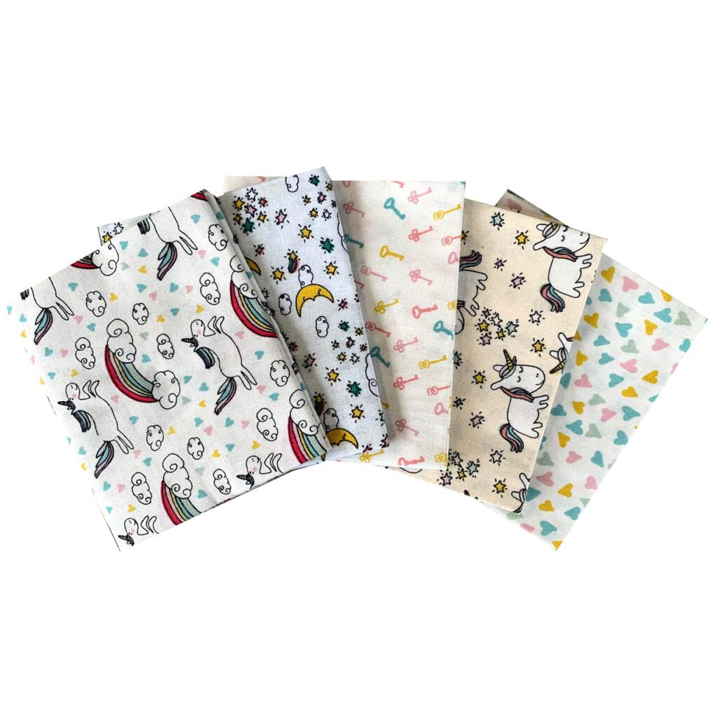 The Craft Cotton Co - Magical Unicorn Cotton Fat Quarters Bundle Pack of 5, (18 x 22 inches) Color White,100% Cotton Fabric for Crafts, Quilting, Patchwork, Sewing