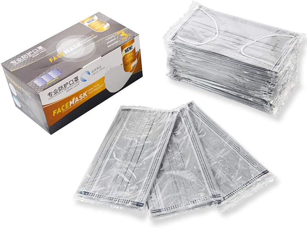 YFZYT 50 Pcs 3 Layers Disposable Face Mouth Protection Masks with Adjustable Earloop Prevent from Dust Fog Haze Virus Flu Plain - Grey