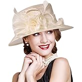 Woman Sinamay Wide Brim Fascinator Hat with Flower Bowknot Vintage Bridal Wedding Tea Party Sunscreen Bowler Hat