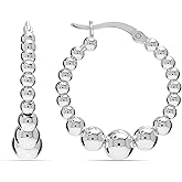 LeCalla 925 Sterling Silver Small Earring Hoops for Women | Lightweight Small Beaded Round Hoop Earrings | Twisted Classic Beads Ball Hoops Earring