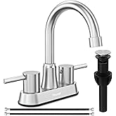 Bathroom Faucets, Bathroom Faucet 3 Hole, Bathroom Sink Faucet, Faucet for Sink 4 Inch 2 Handle Centerset, Lead-Free, with Copper Pop Up Drain (Brushed Nickel)