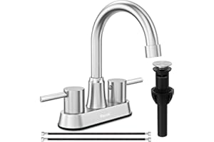 IFAUCET Bathroom Faucets, Bathroom Faucet 3 Hole, Bathroom Sink Faucet, Faucet for Sink 4 Inch 2 Handle Centerset, Lead-Free, with Copper Pop Up Drain (Brushed Nickel)