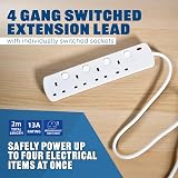 MERCURY 4 Gang Extension Lead 2 Metre White with Individual Switches Fused Plug view 2