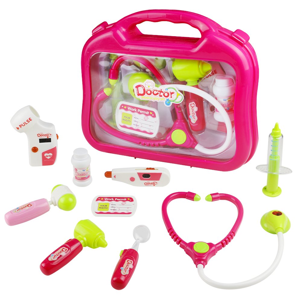 jerryvon Doctor Kit Girls Toys Medical Case Pretend Role Game Doctor Nurse Playset Gift for Kids Girls Over 3 Years Old, Pink