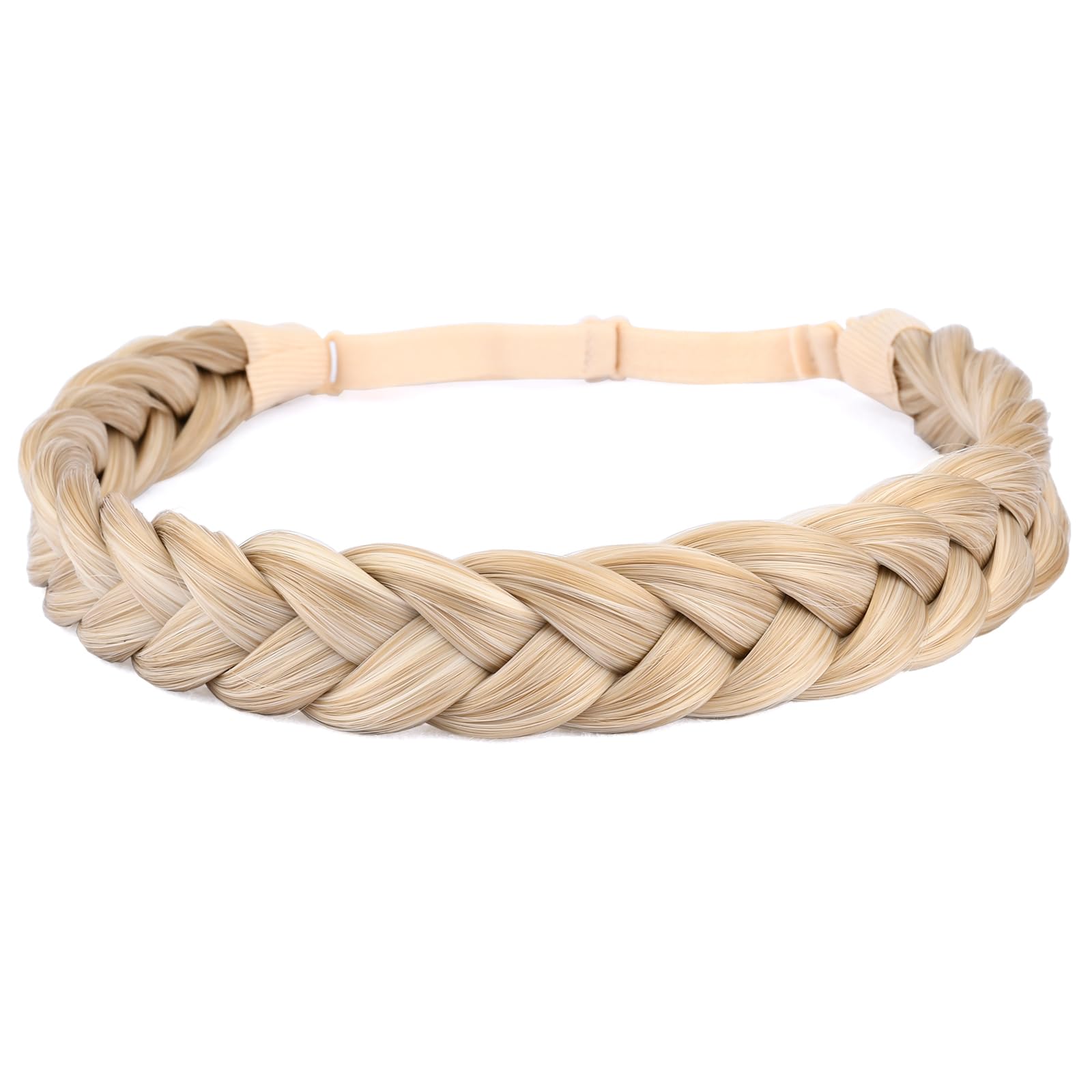 BOBIYA 2 Strands Synthetic Hair Braided Headband Classic Chunky Plaited Braids Elastic Stretch Hairpiece for Women Girl Beauty Accessory (Honey Blonde)