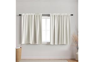 KOUFALL 20 Inch Thermal Modern Cafe Curtains for Kitchen Small Window, Room Darkening Boho Farmhouse Insulated Curtains for Winter, Cream