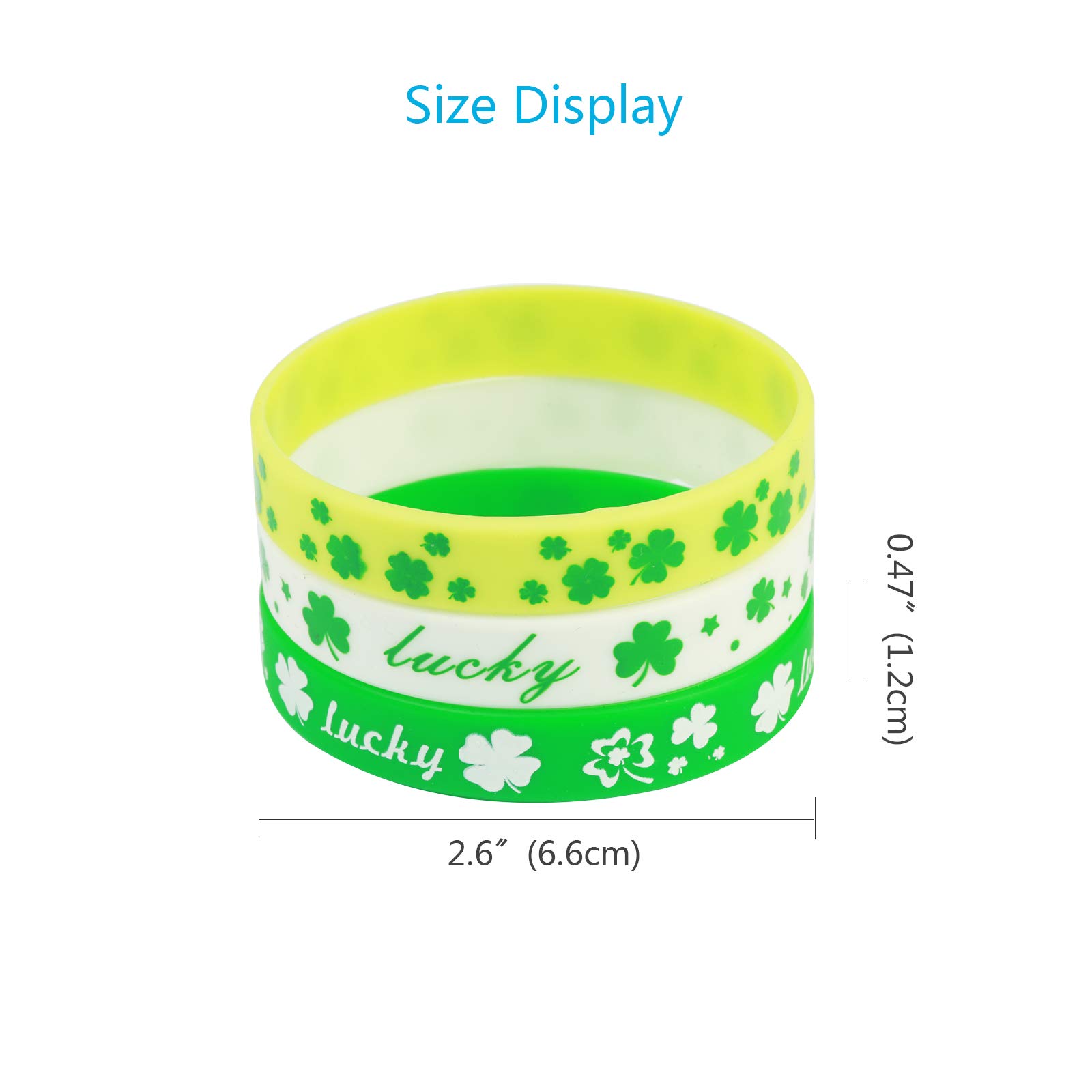 ZERHOK St Patrick\'s Day Shamrock Bracelets, 36pcs Clover Wristbands Silicone Bracelet Sets in 3 for Irish Day Party Favor Supplies Decorations