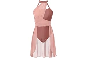 HULIJA Women's Chiffon Lyrical Dance Costume Sleeveless Skirted Leotard Dress Contemporary Dance Dress