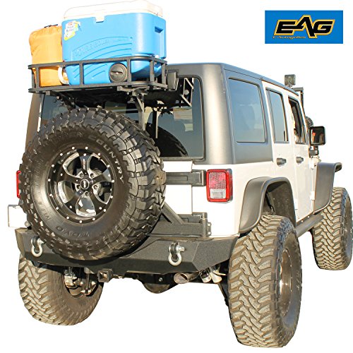 EAG Black Steel Rear Cargo Basket for Rear Bumper with Tire Carrier Fit for Wrangler 8796 YJ 97