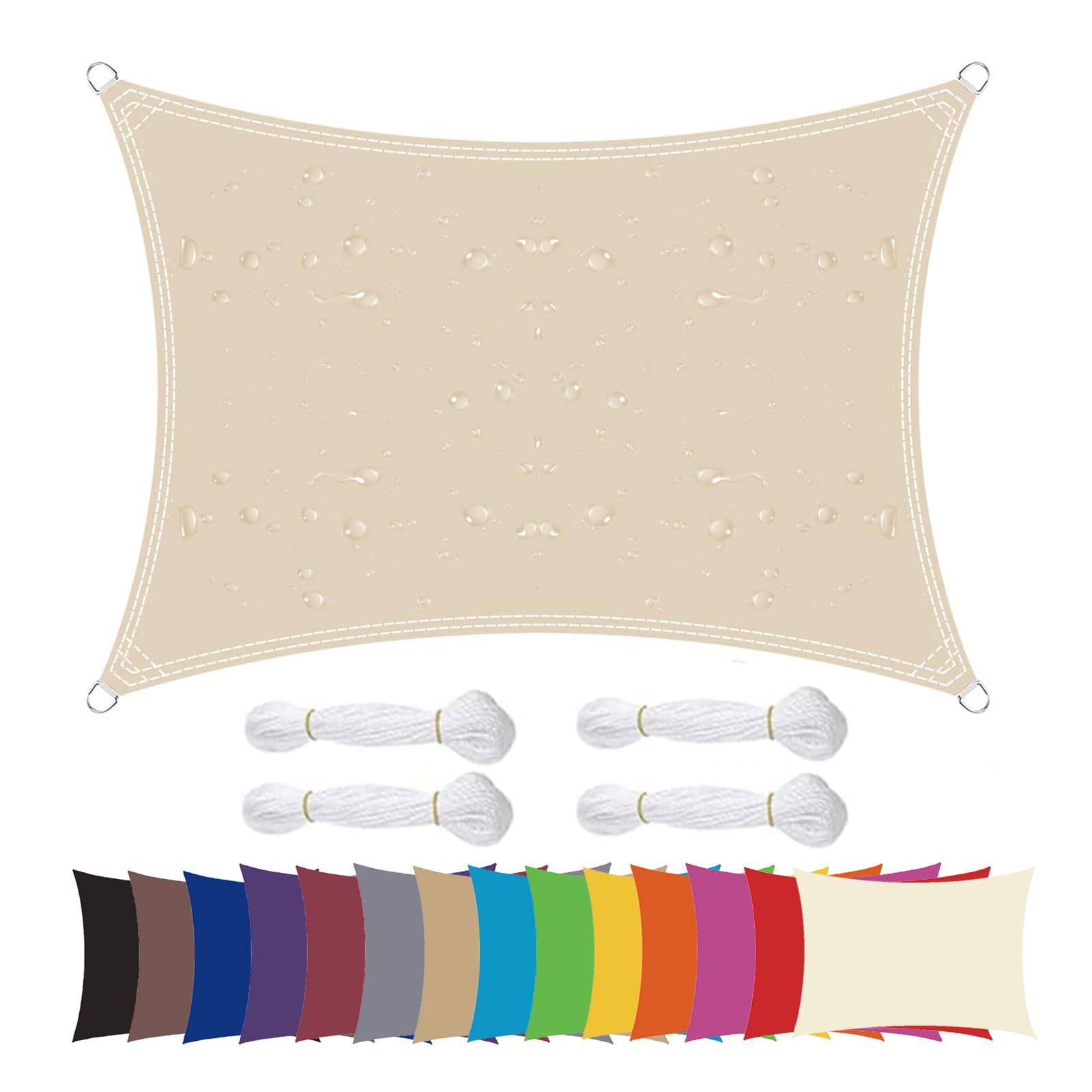 ZHhan Sun Shade Sail Awning Canopy Waterproof Sunscreen 98% UV Block PES for Garden Patio Canopy with Free Ropes Triangle Rectangle Square(Cream White,3x2.5)