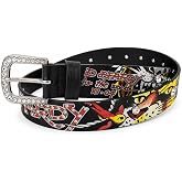 ED HARDY Ladies Tiger Tattoo Print Studded Embellished Metal Buckle Adjustable Fashion Belt