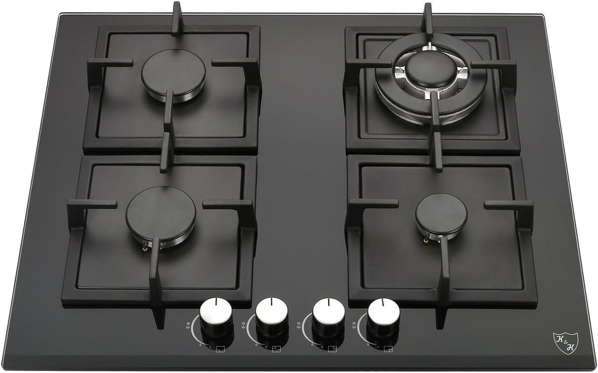 K&H® 4 Zonen Glas Gaskochfeld Wok Brenner Erdgas 4Z-KHG