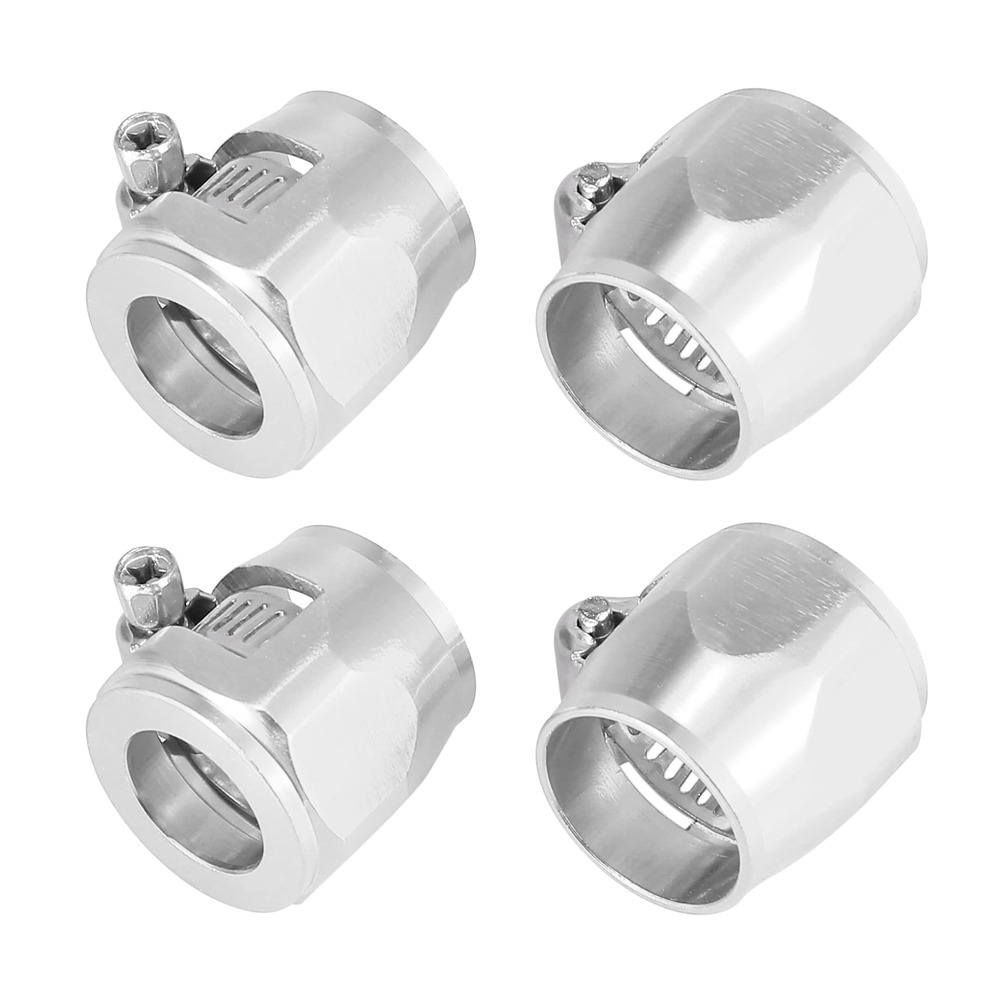 Photo 1 of X AUTOHAUX 4pcs AN10 Hex Car Hose Finisher Flexible Rubber Pipe Clamp with Screw Band Adapter Fitting for Oil Fuel Water Tube Silver Tone