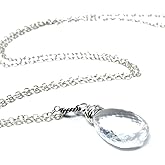 Aerides Designs Crystal Quartz Necklace Sterling Silver Gemstone Briolette Focal Pendant 18 Inch Length