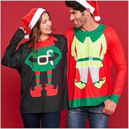 Amazon Co Jp Midress クリスマスオーナメント ナフティ カップル クリスマスパターン シアマセータートップ プルオーバー Tシャツ カジュアル 無地 長袖 プルオーバー ブラウス シャツ スウェットシャツ クリスマスパーティー M ホーム キッチン