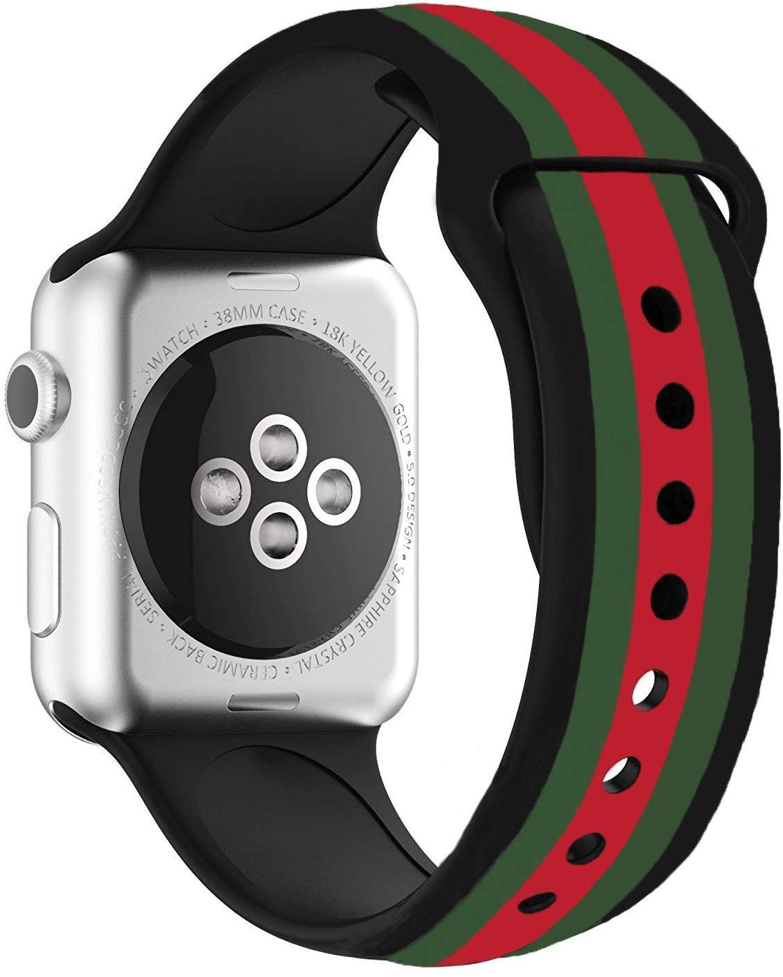 Premium Soft Silicone Band Compatible with Apple Watch Replacement for iWatch Strap Series 5 4 3 2 1 Black Red Green 38/40 42/44 (Black, 42mm/44mm)