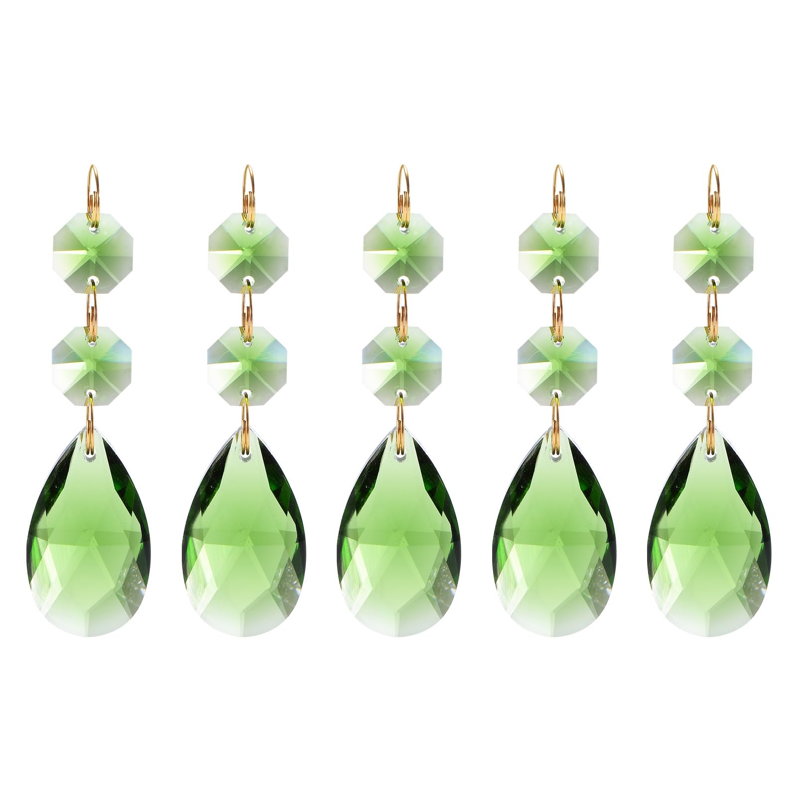 M METERXITY 5-Pack Pendants Teardrop Lamp Chain, Green Crystal W 2 Octagon Beads Shiny Glass Pendants Beads for Light Lamp/Jewelry Making/Wedding Decoration Chandelier Beads [3.35"]