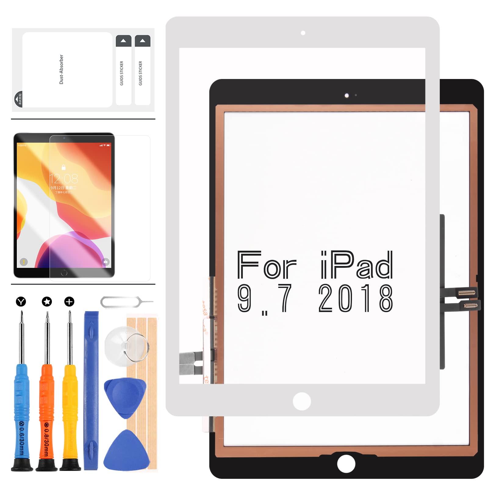 9.7 Screen Replacement Kit for iPad 2017 iPad 5th Generation A1822 A1823 Touch Screen Digitizer Glass Panel Repair Parts for iPad5 Touchscreen Free Tools (White)