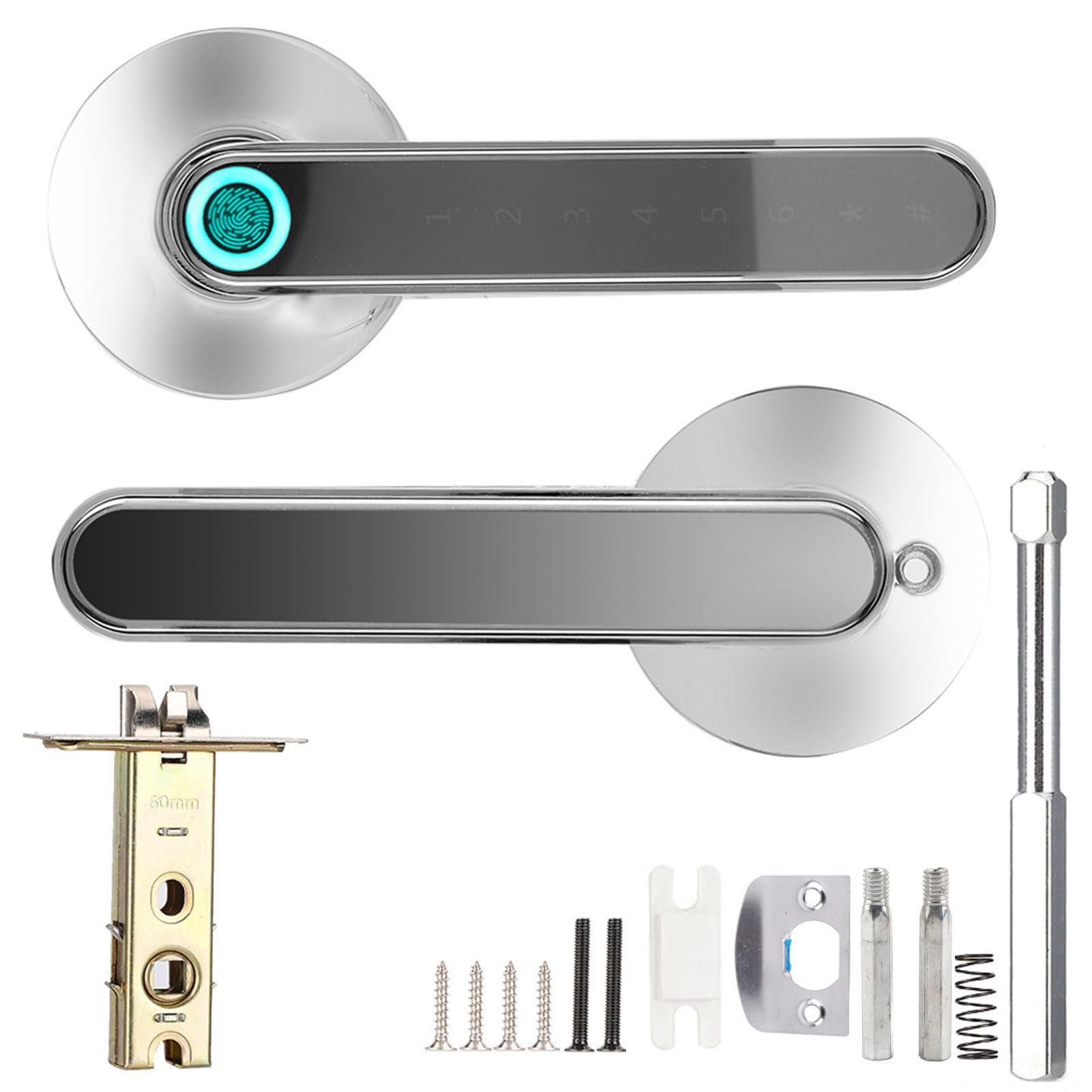 Biometric Lock, Fingerprint Door Lock Smart Electronic Digital Door Handle App Bluetooth Password Unlock Keyless Entry Lever (Chrome)