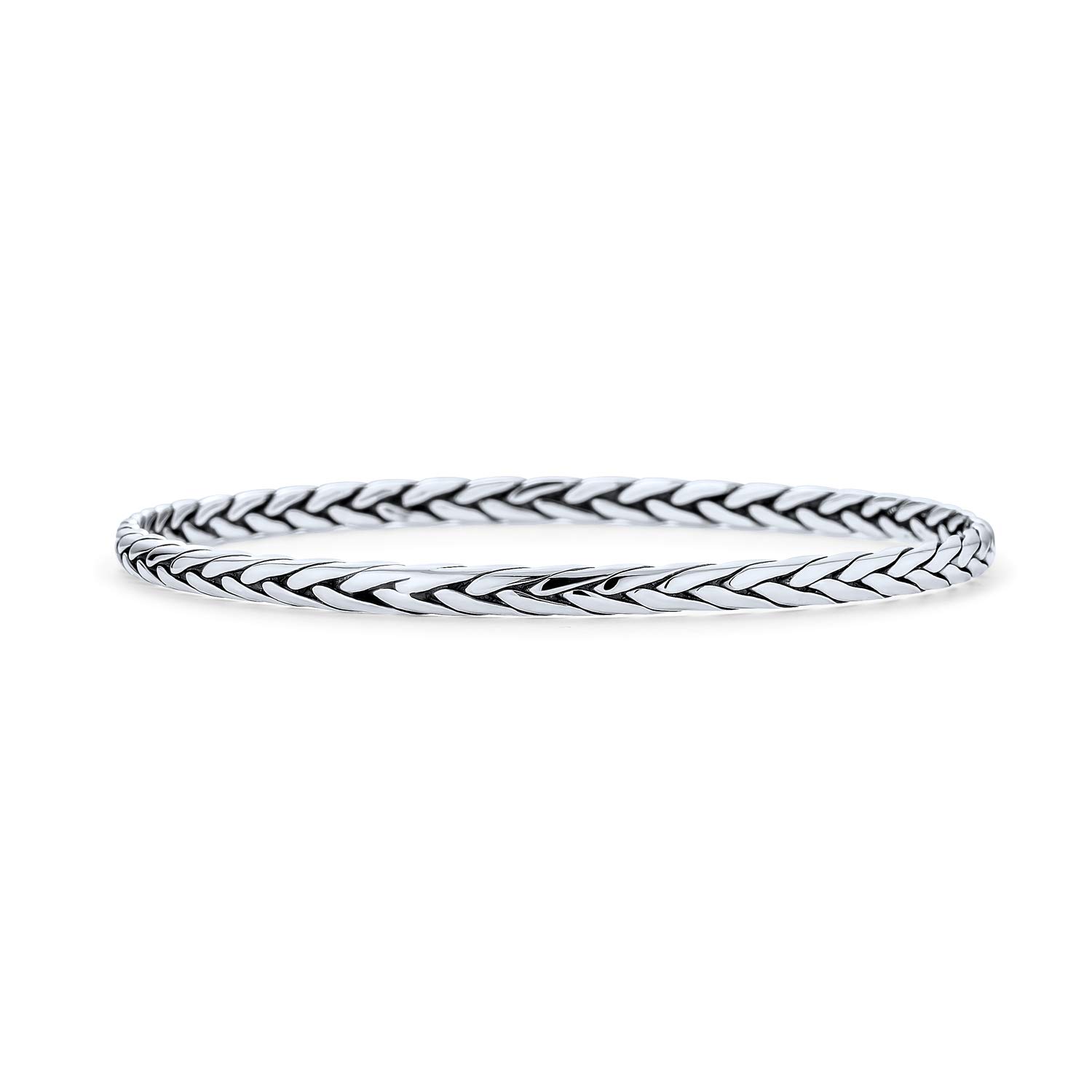 Bling Jewelry Stackable Twisted Woven Basket Weave Rope Thin Cable Braided Bangle Bracelet For Women Girlfriend .925 Sterling Silver