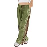 Haloumoning Girls Wide Leg Pants Elastic Waist Palazzo Pants Striped Lightweight Baggy Track Pant 5-14 Years