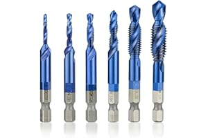 ANOLEX 6 Packs Combination Drill and Tap Set, 1/4" HSS Metric Spider Drill Bit Set, Tap and Die Set Metric and Standard | M3 M4 M5 M6 M8 M10 with Nano Blue Coating