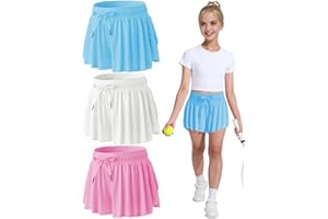 MODERN ASIR 3 Pack Girls Flowy Shorts with Spandex Liner 2-in-1 Youth Butterfly Skirts for Fitness, Running, Sports