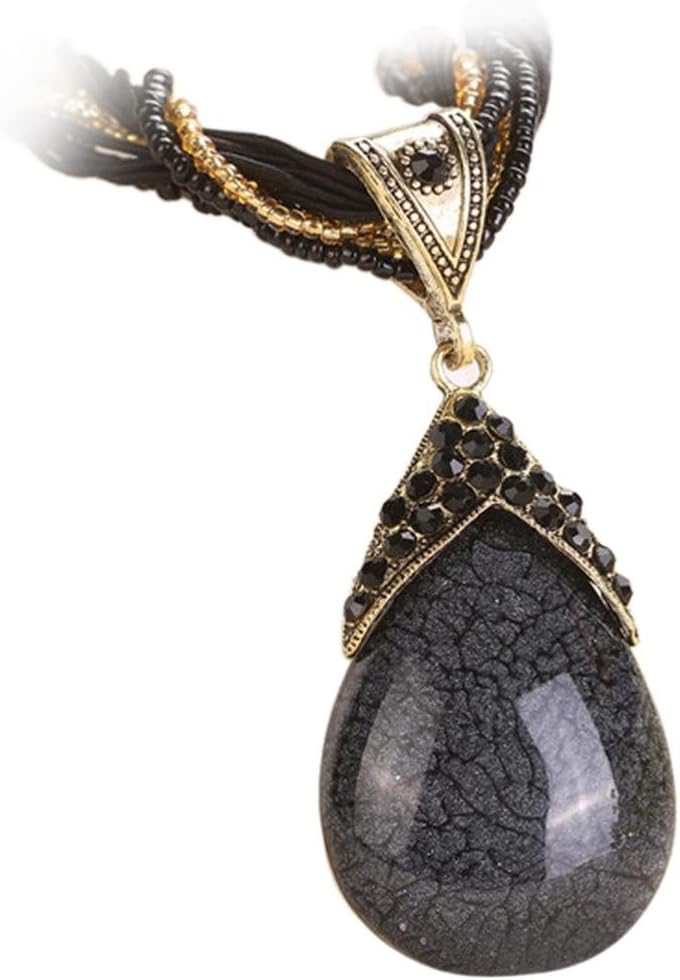 WYTong Women Rhinestone Amber Gem Jewelry Necklaces Bohemian Pendant Collar Necklace