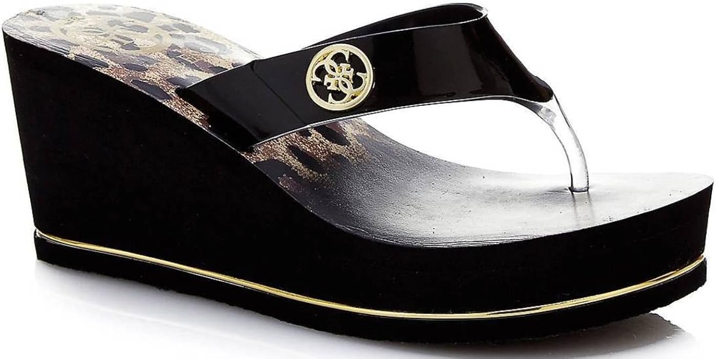 Amazon.com | #Guess Shadia2 Black Gold Womens Wedge Flip Flops | Flip-Flops
