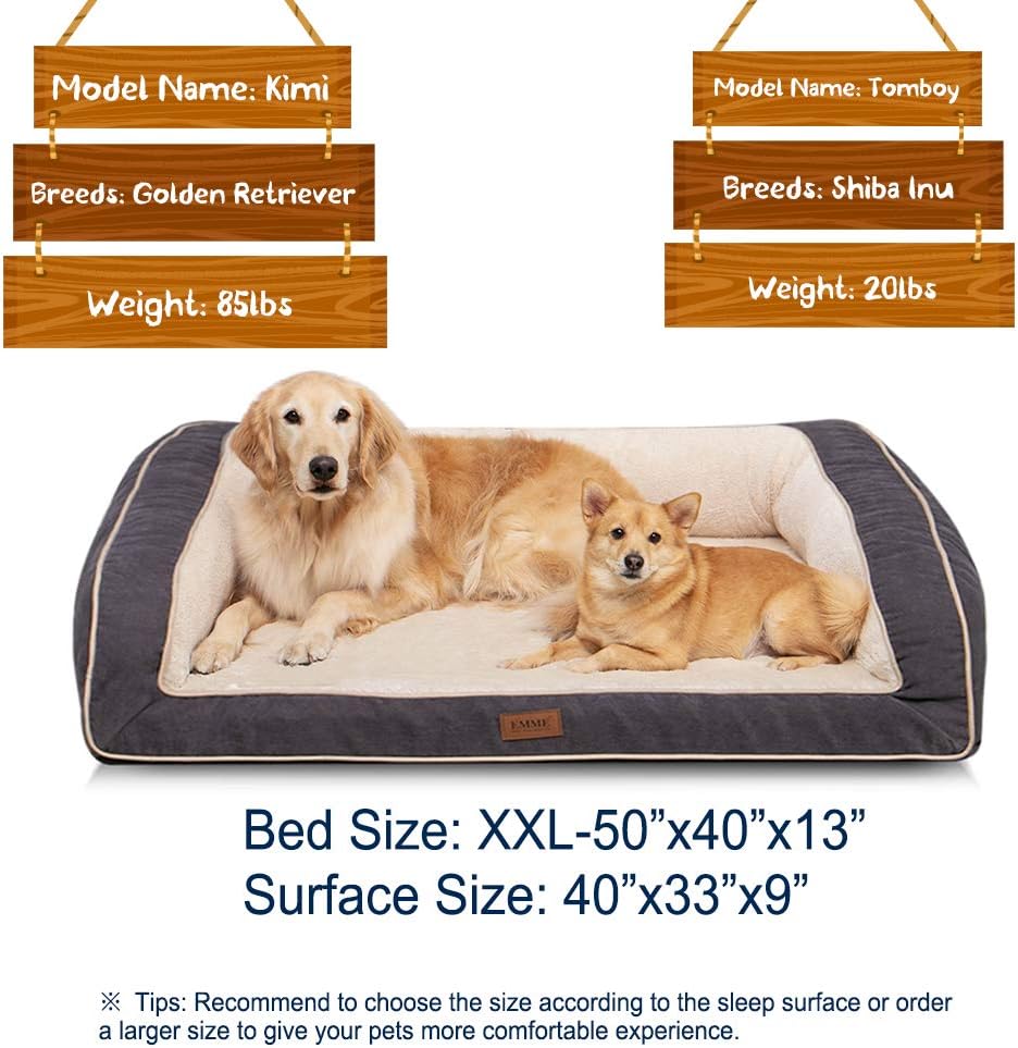 EMME Dog Bed for Small, Medium and Large Dogs Orthopedic Dog Beds with Plush Foam Mattress Joint Relief Washable & Removable Cover Deluxe Dog Couch Sofa Style Pet Bed (Grey, XX-Large) : Pet Supplies