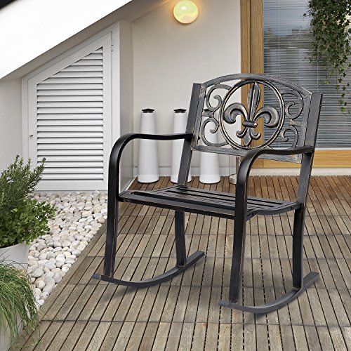 Outsunny Schaukelstuhl Gartenstuhl Schwingsessel antik Garten Metall Bronze B60 x T73 x H85cm – Bild 3