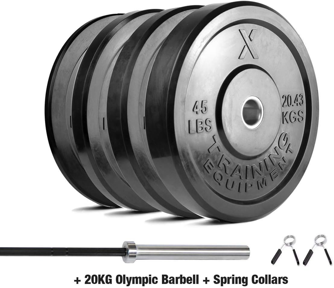 X Training Equipment Premium Black Bumper Plate Solid Rubber with Steel Insert - Great for Crossfit Workouts