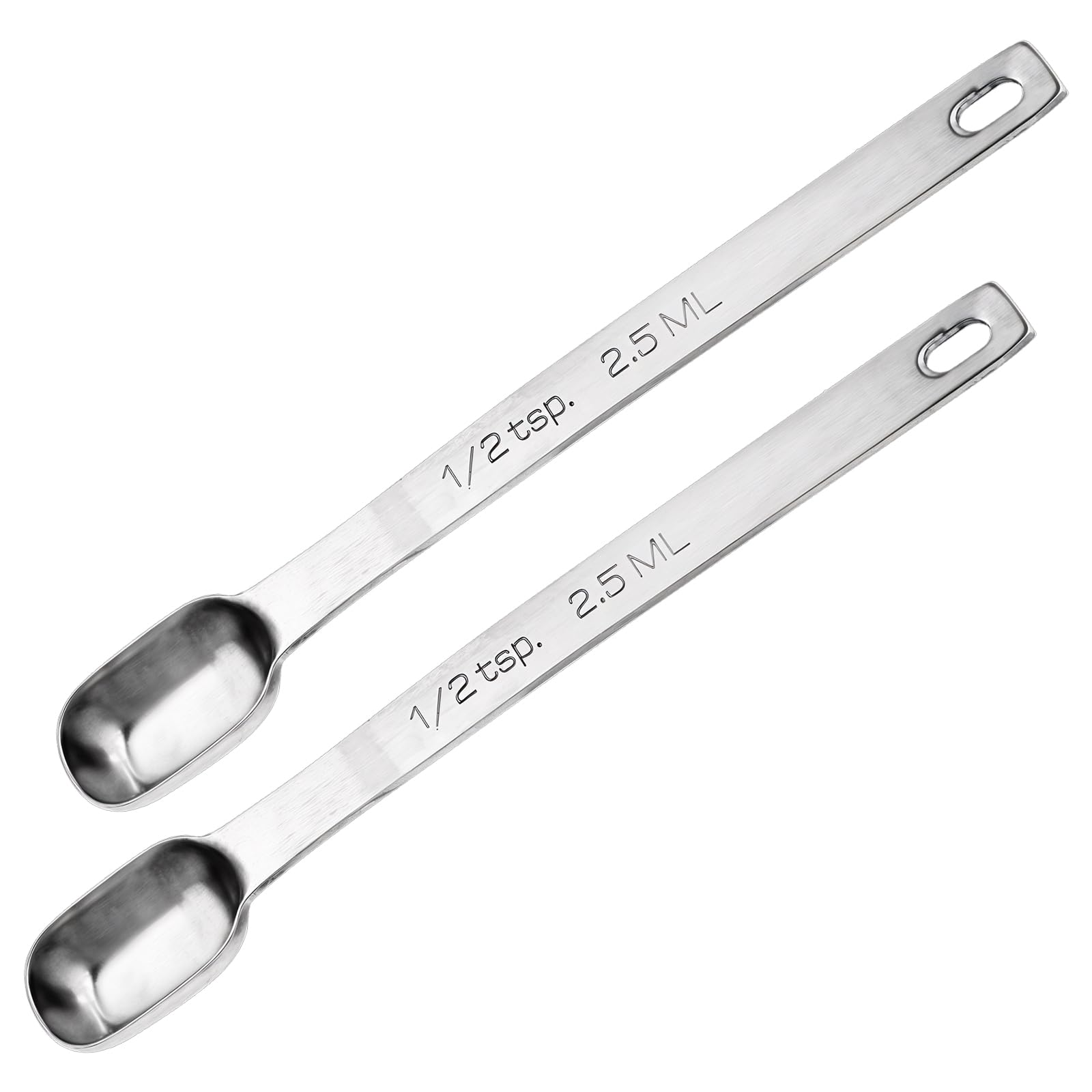 Bewudy 2PCS 1/2 Teaspoon, Stainless Steel Single Measuring Spoon, 2.5 ml Teaspoon Rectangular Individual Measuring Spoons (1/2Tsp | 2.5 ML | 2.5 cc | 1/2 Tablespoon)