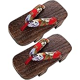 ARTIBETTER Womens Slippers Japanese Wooden Clogs Floral Geta Sandals Geisha Cosplay Clog Shoes Kimono Costume Accessories for Women Girls Size 38 Clogs Home Slippers