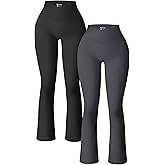OQQ Women's 2 Piece Yoga Pants Ribbed Seamless Workout High Waist Cross Over Bell Bottoms Exercise Flare Leggings