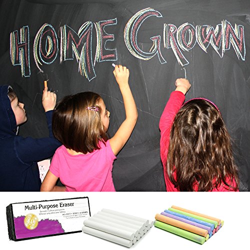 White Chalk (12 ct box) and Colored Chalk (12 ct box) Bundle Non-Toxic + Premium Chalkboard Eraser