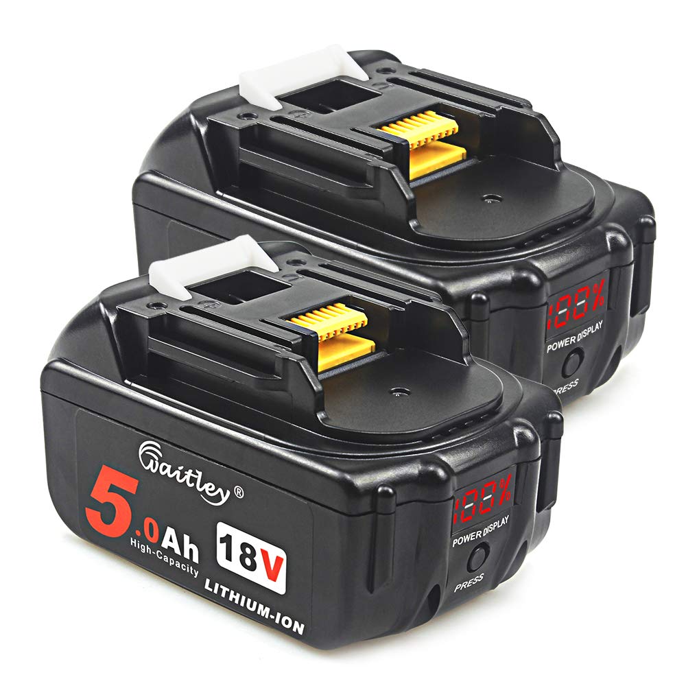 2Pack AOYAN 18V 5.0Ah Replacement Battery with LED Display for Makita BL1850B BL1850 BL1840 BL1830 BL1820 LXT-400 194204-5 Lithium-Ion