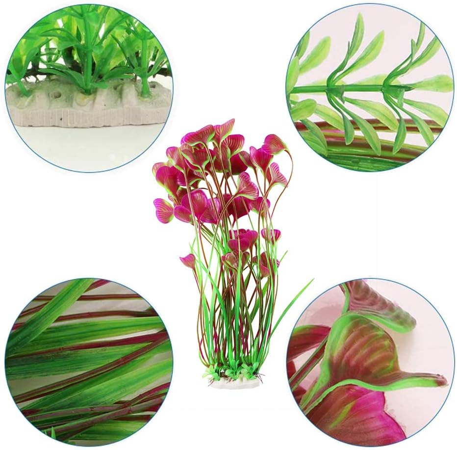 YUIP Aquarium Fish Tank Plastic Plants 2PCS Plastic Artificial Aquarium Ornaments Plants , Creature Aquarium Landscape 15.7(40cm) inch Tall (Wine red,green - Image 5