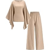 winkbay Women's 2 Piece Outfits Elegant Dolman Long Sleeve Blouse and Wide Leg Pants Matching Sets