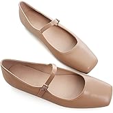WENJIAZHIZHI Women's Square Toe Mary Jane Ballet Flats Buckle Strap Dressy Comfortable Wear to Wokr Ballerina Flat Shoes