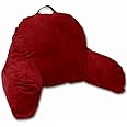 Red Microsuede Bed Rest Reading Pillow & Support Bed Backrest Pillow With Arms - Bedrest Pillow, Bed Rest Lounger Makes A Comfy And Therapeutic Cuddle Buddy, Bed Pillow For Sitting Up
