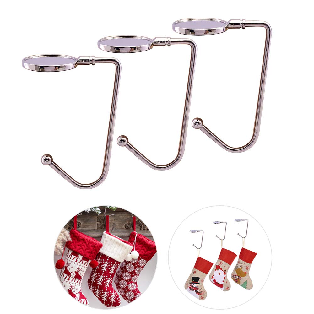 Kungfu Mall 3Pcs Christmas Stocking Hangers, Stocking Holders for Fireplace Metal Xmas Hooks Hangers Christmas Table Mantle Fireplace Hanging Decoration